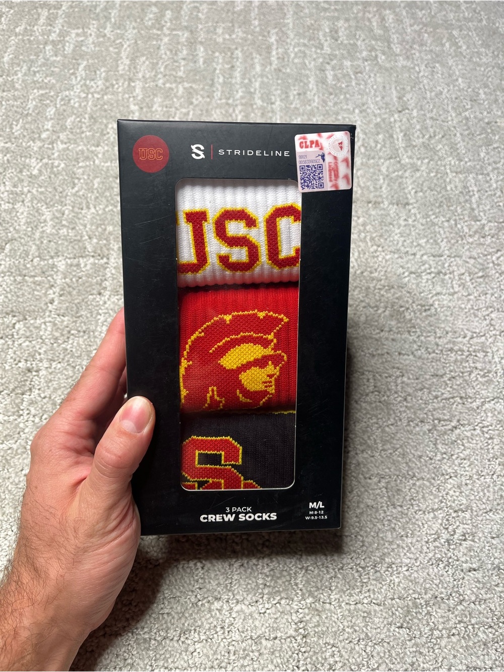New Strideline NCAA USC Trojans 3 Pack Crew Socks M/L Mens 8-12 Womens 9.5-13.5